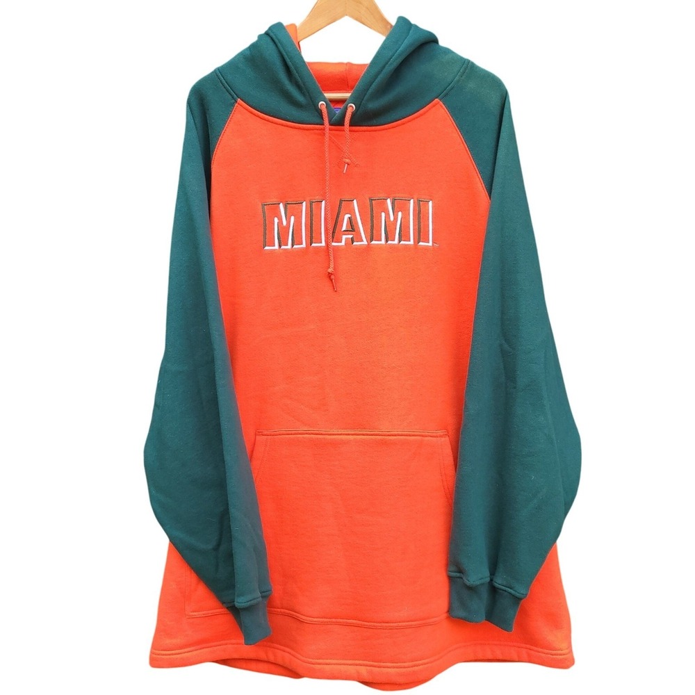 University of Miami Canes Vintage 90s Champs Orange Green Collegiate Hoodie XL